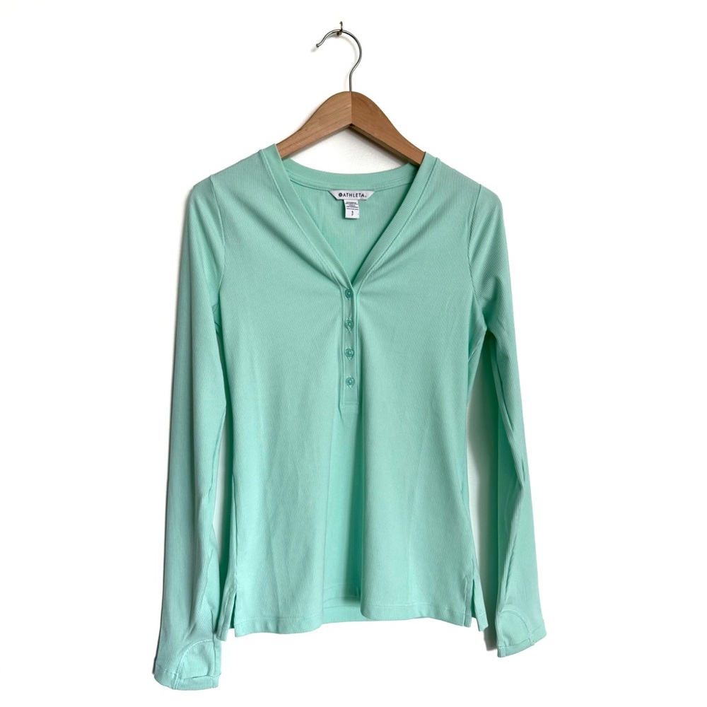 Athleta | Uptempo Ribbed Henley Mint Green Top w/ Buttons - Small (NWOT)